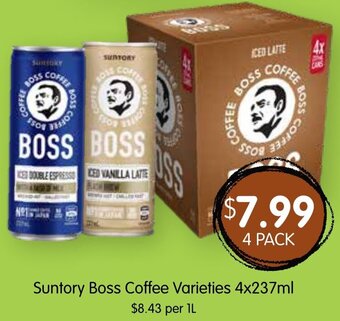 Spudshed Suntory Boss Coffee Varieties 4x237ml offer