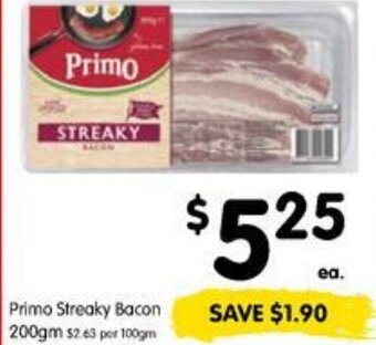 Spar Primo Streaky Bacon 200gm offer