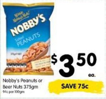 Spar Nobby's Peanuts or Beer Nuts 375gm offer
