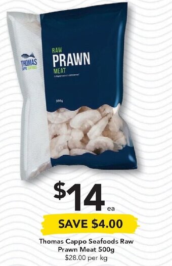 Drakes Thomas Cappo Seafoods Raw Prawn Meat 500g offer