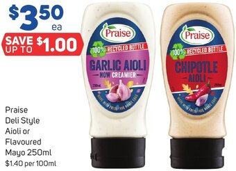 Foodland Praise Deli Style Aioli or Flavoured Mayo 250ml offer