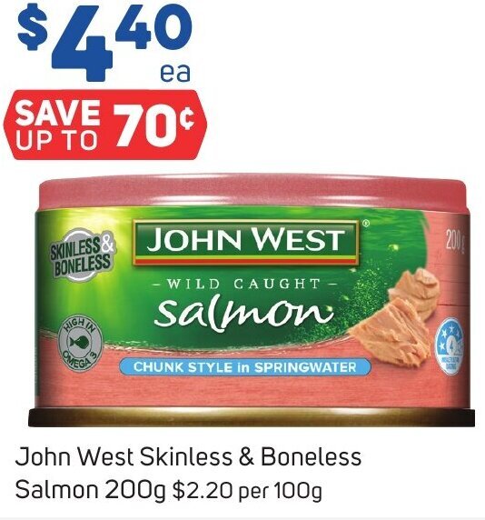 John West Skinless & Boneless Salmon 200g offer at Foodland