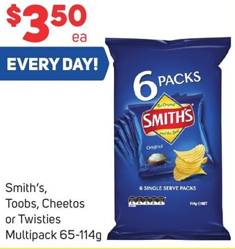 Foodland Smith's, Toobs, Cheetos or Twisties Multipack 65-114g offer