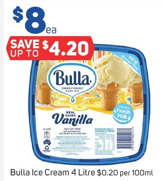 Bulla Ice Cream 4 Litre offer at Foodland
