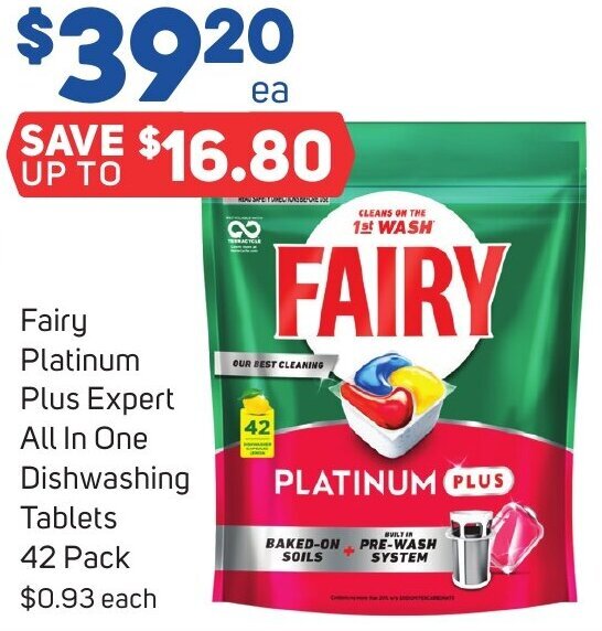 Fairy Platinum Plus Expert All In One Dishwashing Tablets 42 Pack offer