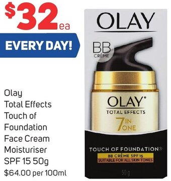 Foodland Olay Total Effects Touch of Foundation Face Cream Moisturiser SPF 15 50g offer