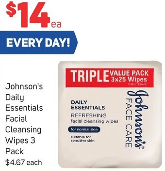 Foodland Johnson's Daily Essentials Facial Cleansing Wipes 3 Pack offer