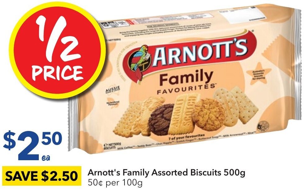 Arnott's Family Assorted Biscuits 500g offer at Ritchies