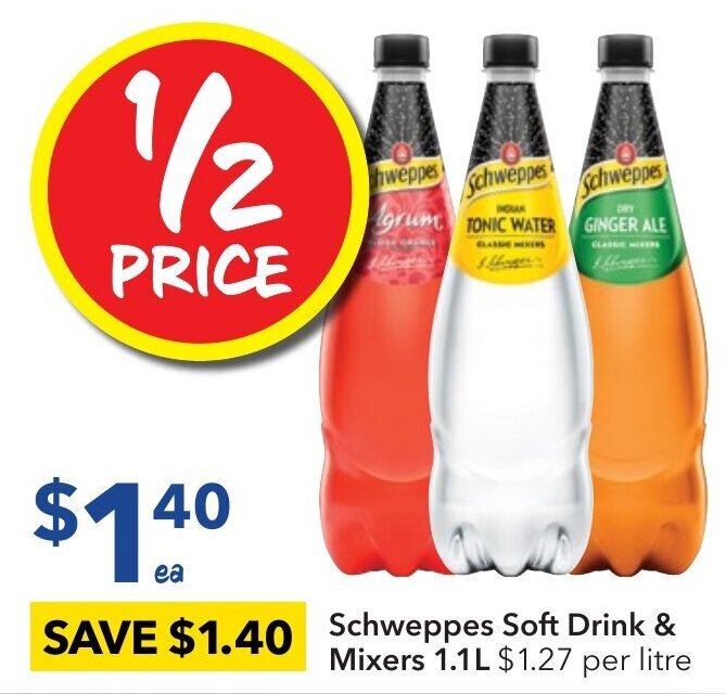 Schweppes Soft Drink & Mixers 1.1L offer at Ritchies