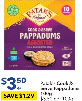 Patak's Cook & Serve Pappadums 100g `
