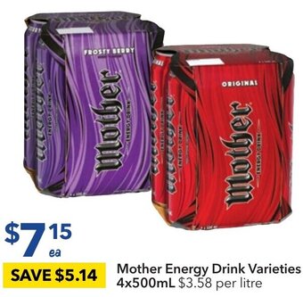 Mother Energy Drink Varieties 4x500mL