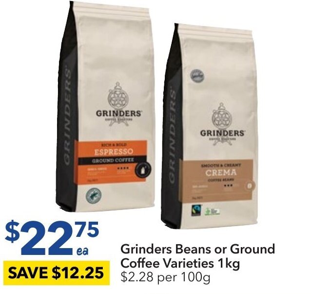 Grinders Beans or Ground Coffee Varieties 1kg offer at Ritchies