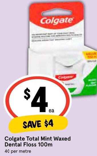 IGA Colgate Total Mint Waxed Dental Floss 100m offer