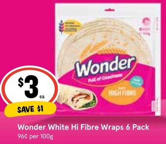 IGA Wonder White Hi Fibre Wraps 6 Pack offer