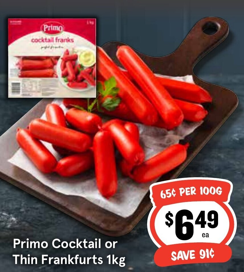 Primo Cocktail or Thin Frankfurts 1kg offer at IGA