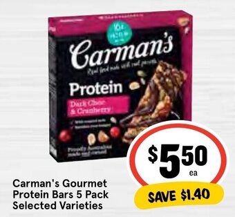 IGA Carman's Gourmet Protein Bars 5 Pack Selected Varieties offer