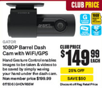 SuperCheap Auto GATOR 1080P Barrel Dash Cam with WiFi/GPS offer
