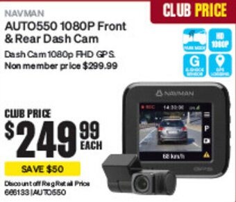 NAVMAN AUTO550 1080P Front & Rear Dash Cam