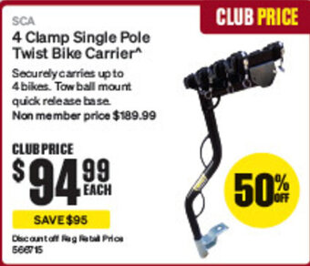 SuperCheap Auto SCA 4 Clamp Single Pole Twist Bike Carrier offer