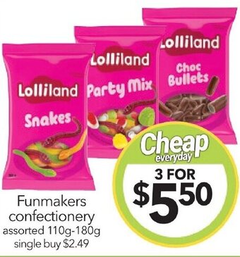 Cheap as Chips Funmakers confectionery assorted 110g-180g offer