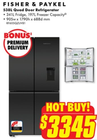 The Good Guys FISHER & PAYKEL 538L Quad Door Refrigerator offer