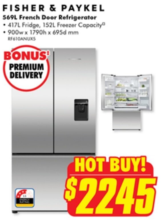 FISHER & PAYKEL 569L French Door Refrigerator offer at The Good Guys