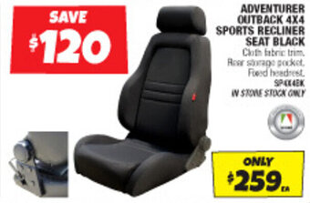 Autobarn ADVENTURER OUTBACK 4X4 SPORTS RECLINER SEAT BLACK offer