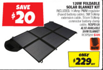 Autobarn 120W FOLDABLE SOLAR BLANKET KIT offer