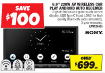 Autobarn 6.9" 220W AV WIRELESS CAR PLAY ANDROID AUTO RECEIVER offer