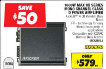 Autobarn 1600W MAX CX SERIES MONO CHANNEL CLASS D POWER AMPLIFIER offer