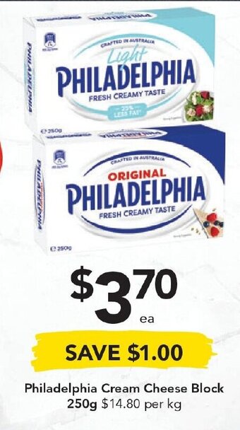 Drakes Philadelphia Cream Cheese Block 250g offer