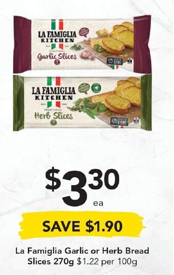 Drakes La Famiglia Garlic or Herb Bread Slices 270g offer