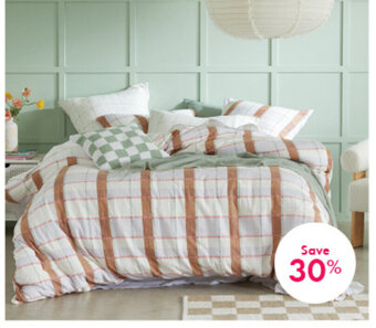 Pillow Talk Aimee Check quilt cover set by Habitat Cotton. DB offer