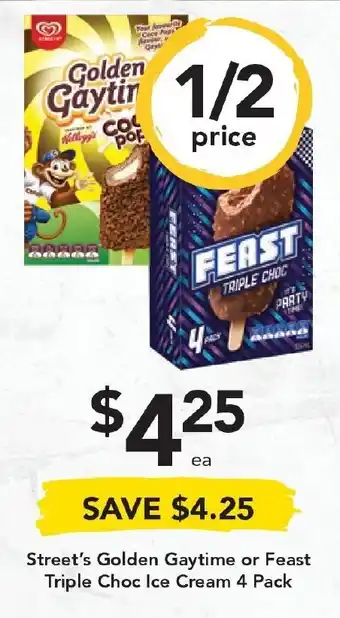 Drakes Street's Golden Gaytime or Feast Triple Choc Ice Cream 4 Pack offer
