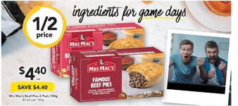 Drakes Mrs Mac's Beef Pies 4 Pack 700g offer