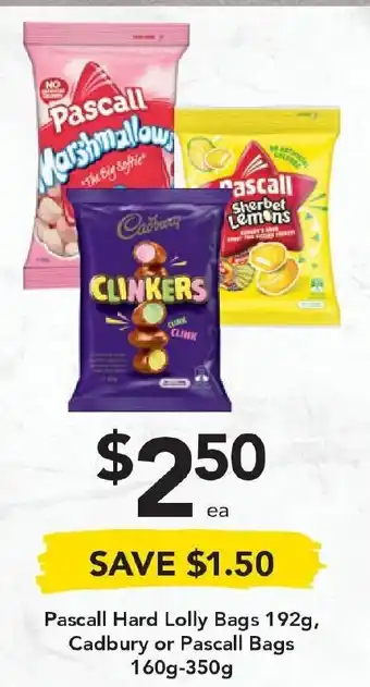 Drakes Pascall Hard Lolly Bags 192g, Cadbury or Pascall Bags 160g-350g offer