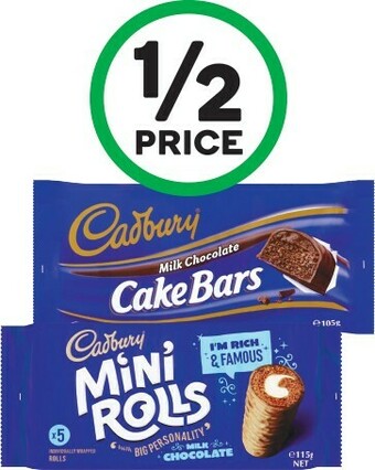 Woolworths Cadbury Mini Rolls or Cake Bars Pk 5 offer