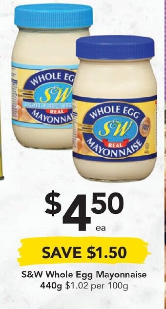 S&W Whole Egg Mayonnaise 440g