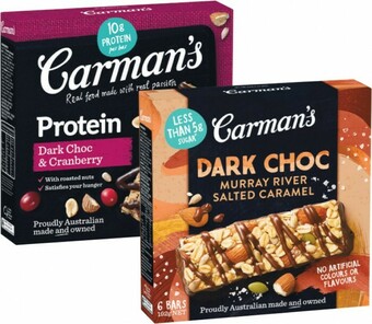 Woolworths Carman’s Muesli, Nut or Protein Bars 150-270g Pk 5/6 offer