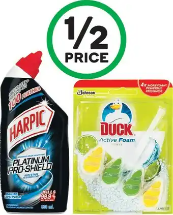 Woolworths Duck Toilet Cleaner Active Foam 38.6g or Harpic Platinum Pro Shield Toilet Liquid 500ml offer