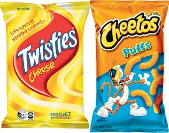 Coles Twisties, Burger Rings or Cheetos Snacks 80g-90g offer