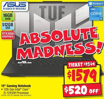 JB Hi-Fi 15" Gaming Notebook offer
