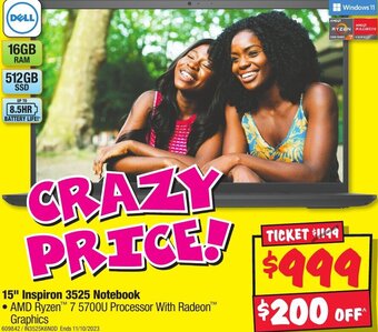 JB Hi-Fi 15" Inspiron 3525 Notebook offer