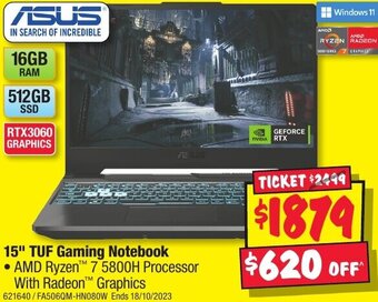 JB Hi-Fi 15" TUF Gaming Notebook offer