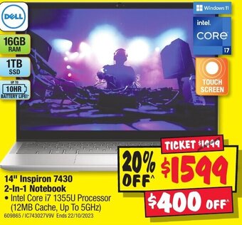 JB Hi-Fi 14" Inspiron 7430 2-In-1 Notebook offer