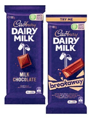Coles Cadbury Family, Marvellous Creations or Bubbly Block Chocolate 160g-190g offer
