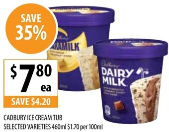Supabarn CADBURY ICE CREAM TUB SELECTED VARIETIES 460ml offer