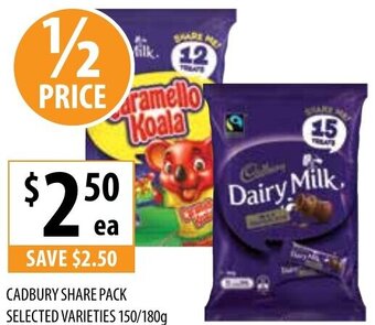 Supabarn CADBURY SHARE PACK SELECTED VARIETIES 150/180g offer