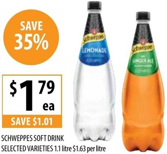 Supabarn SCHWEPPES SOFT DRINK SELECTED VARIETIES 1.1 litre offer