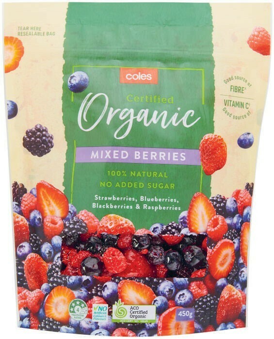 Coles Frozen Certified Organic Mixed Berries 450g offer at Coles